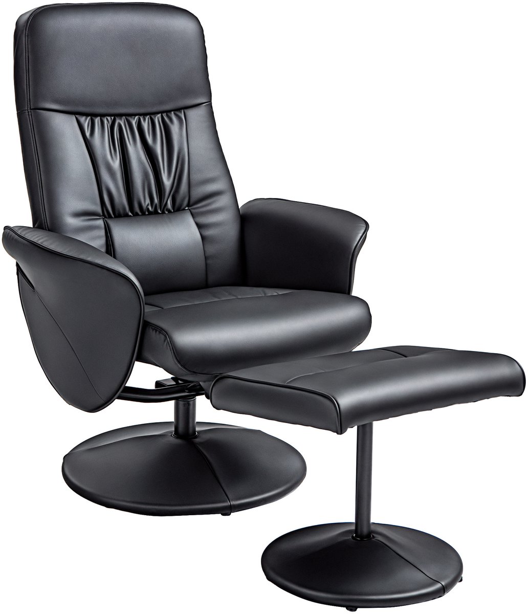2 - delige fauteuilset - fauteuil met voetenbank - relaxfauteuil met voetenbank - in hoogte verstelbaar - verstelbare rugleuning - zwart