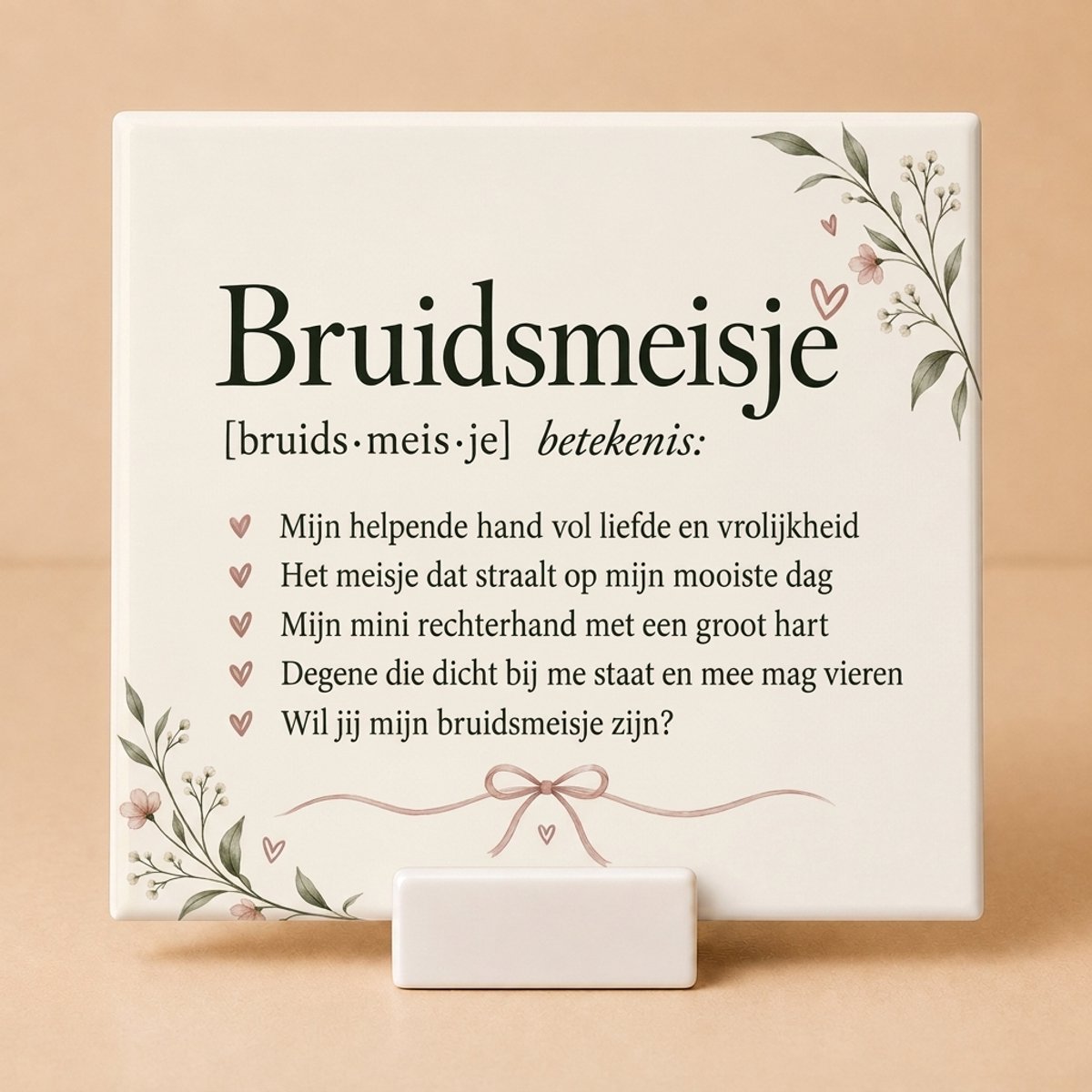 Bruidsmeisje vragen Tegeltje met Houdertje – Romantisch Botanisch Cadeau Bruiloft – Wil jij mijn bruidsmeisje zijn