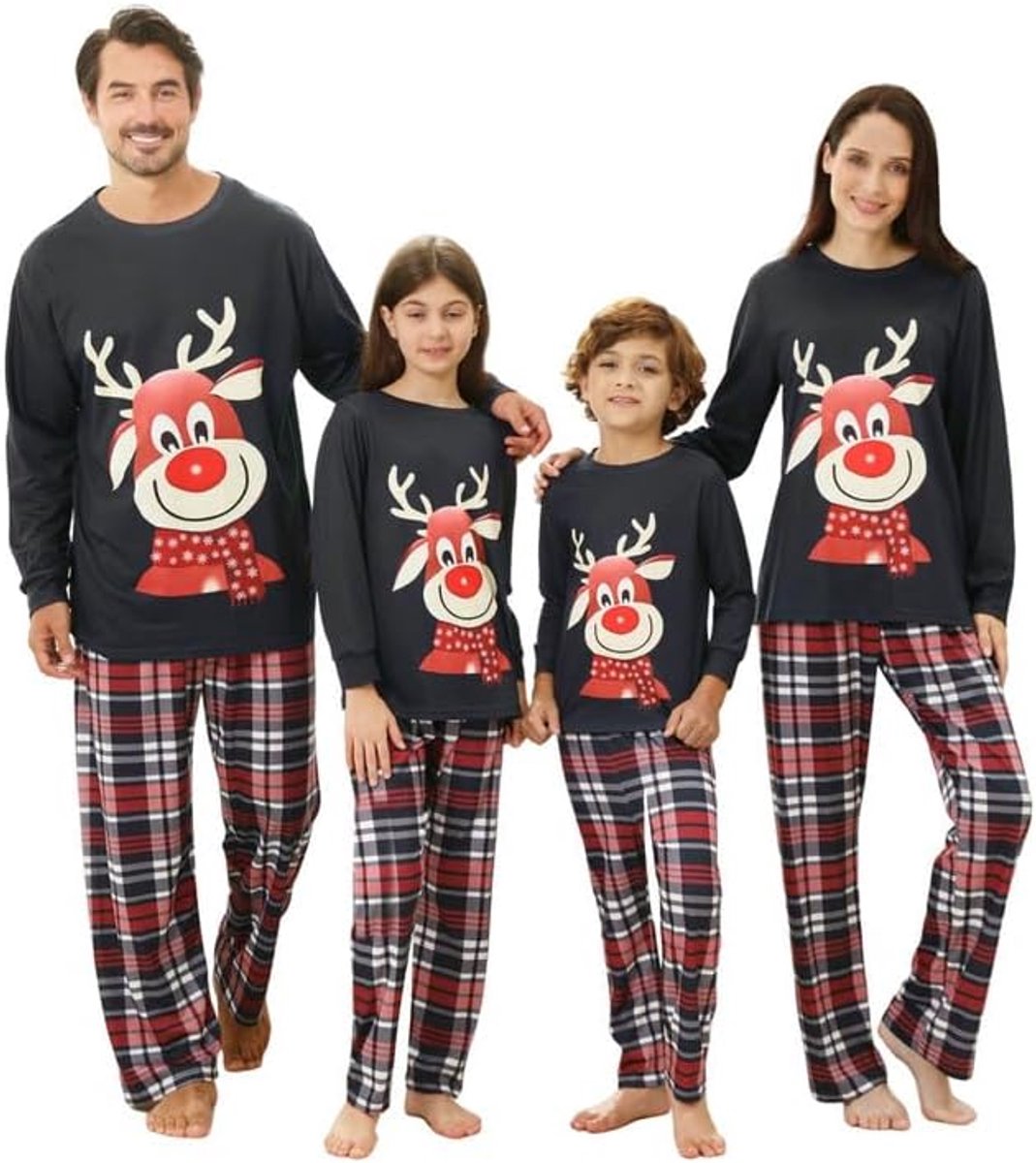 Kerstpyjama voor het hele gezin, kerstpyjama met schattig rendier, tweedelig, kerstpyjama voor dames, heren, meisjes en jongens