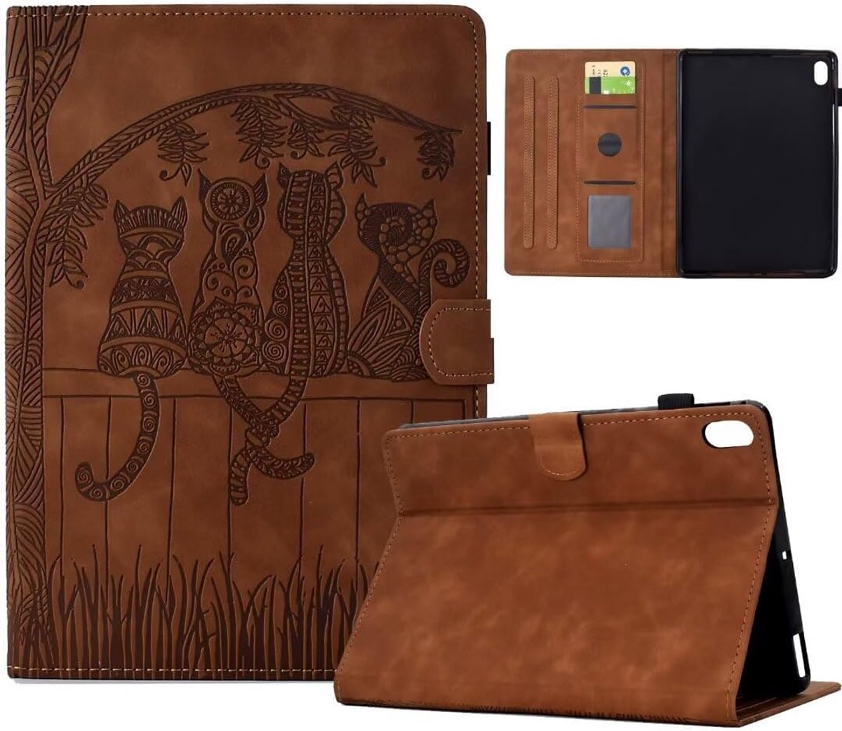 Hoes voor iPad Mini 7/6 8.3 inch Schattige Kat Silhouet PU-lederen Multi-hoek Folio Hoes voor iPad Mini 7/6 Bruin