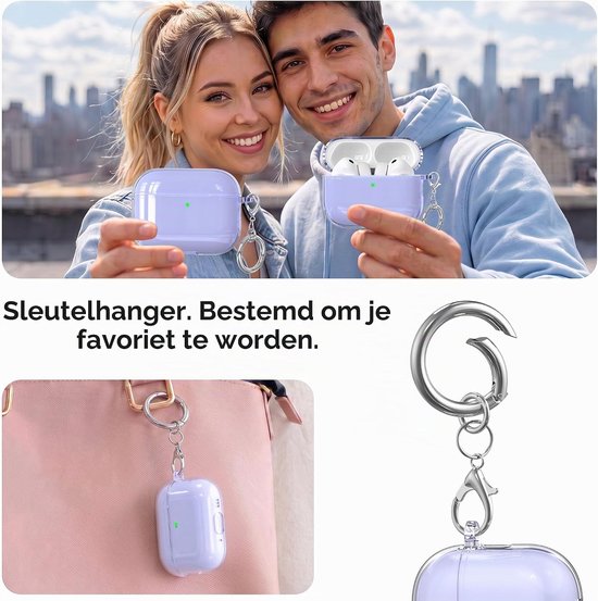 Compatibel met Airpods Pro 3e generatie Hoesje, Compatibel met Airpods Pro 3 hoesje met Sleutelhanger, Doorzichtig Zacht Transparant Schokbestendig Hoesje Van Militaire Kwaliteit,Paars — afbeelding 3