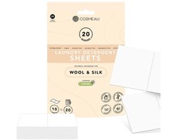 Cosmeau Wasmiddel Wasstrips 20 Wasbeurten Wol en Zijde Delicaat Wasvellen - Wasmiddeldoekjes - Detergent Sheets - Wasdoekjes - Fris - Biologisch Afbreekbaar