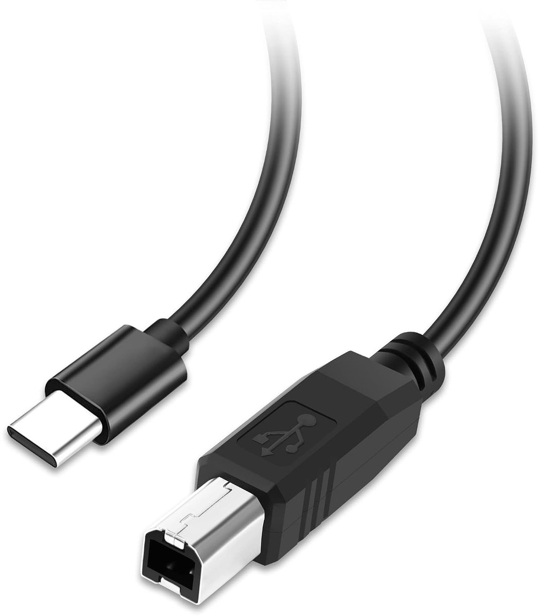 C printerkabel 0,5 m / set van 2 korte 50 cm MIDI-kabel USB 2.0 type C naar type B, compatibel met MacBook Pro Air iPad Pro Air iMac, HP, Canon, Lexmark, Dell, MIDI-toetsenbord.