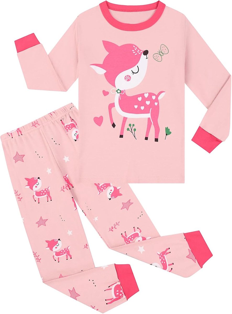 Pyjama Katoen Nachtlichteffect Eenhoorn Kat Uil Hert Lange Mouwen Herfst Winter 3-12 Jaar