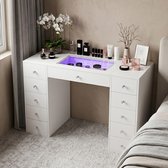 VANITII GLOBAL Kaptafel met Verlichting Licht LED RGB 11 Lades Wit 130 x 55 x 81 cm