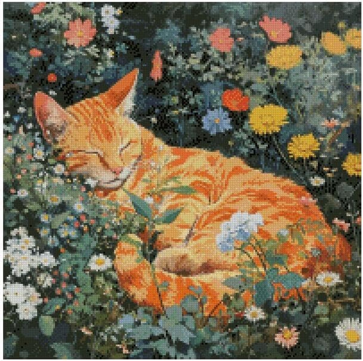 Cat in Sunshine 200x200 steek, 36x36 cm getelde katoenen kruissteekkits, kat geavanceerde ervaring kruissteek