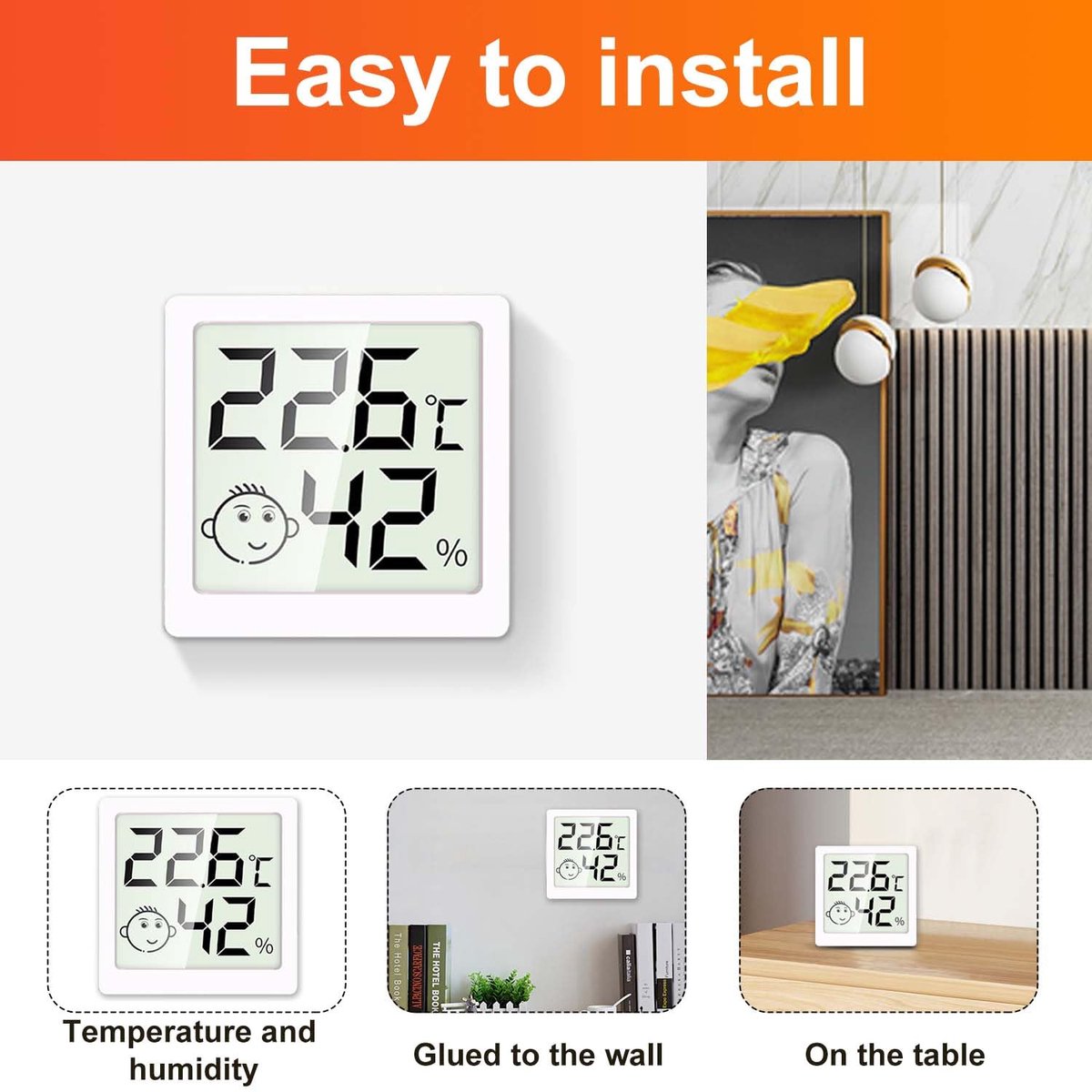 6 stuks mini-thermometer/hygrometer voor binnen, digitale thermometer, hygrometer met smiley-display, temperatuur en luchtvochtigheidsmeter voor babykamer, woonkamer, kantoor, broeikas, werkkamer — cadeau in Cadeau-ideeën - foto 4