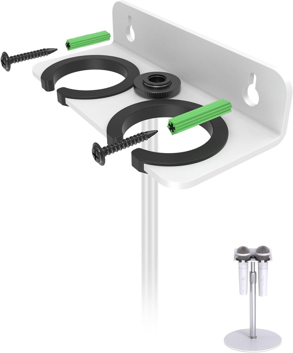 Wandbeugel voor 2 Handmics Bedraad/Draadloos, Wit
