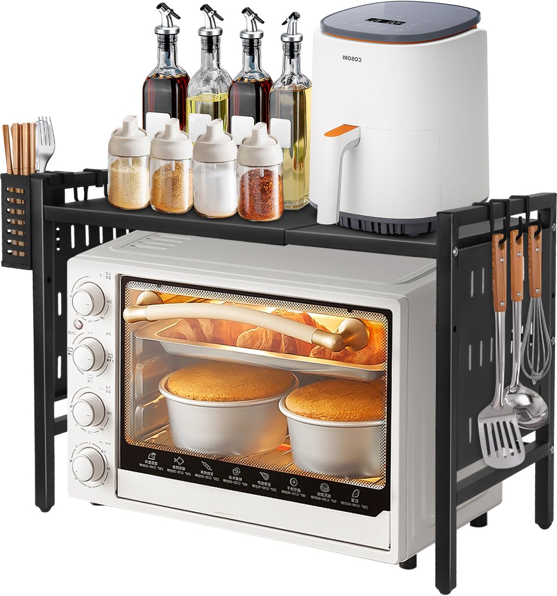 PIPIPOXER Staande magnetron rek - magnetronkast - kruidenrek - Magnetron bovenkast rek- bureau organizer - Keukenrek -keuken opbergrek - aanrecht organiser - Opbergrek - keukenrek staand -Zwart