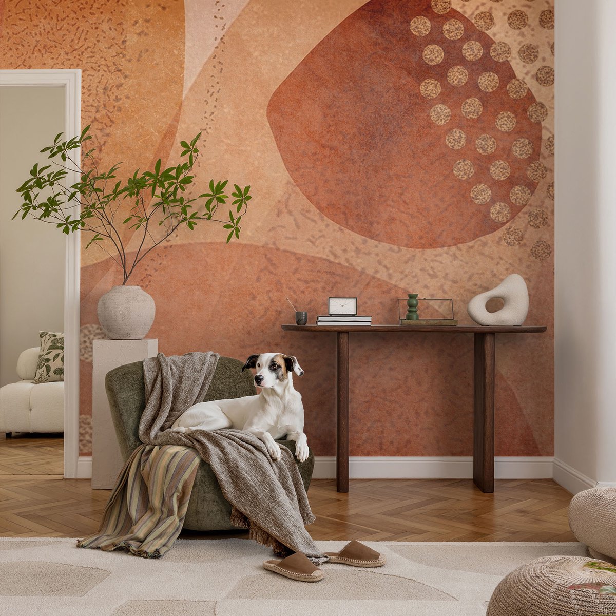 Coloray Vliesbehang - Bruin Snellijm Behang - 104x70 cm - Aardse Composities Fotobehang Vlies - Hal behang Abstractie - Muurschildering - Hal behang
