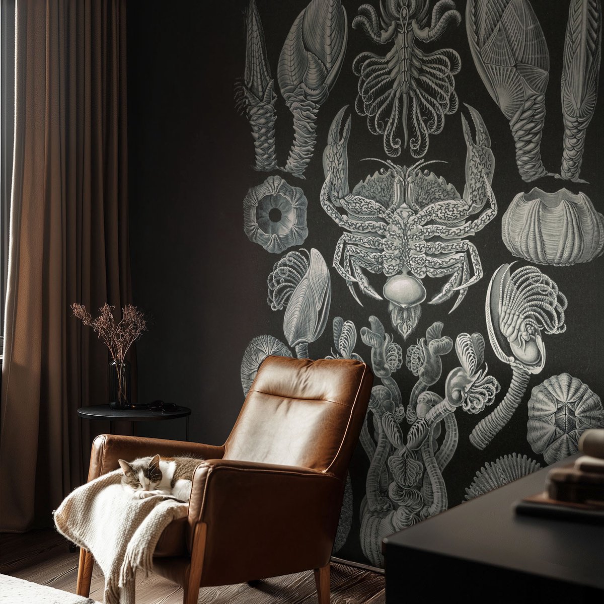 Coloray Vliesbehang - Zwart Snellijm Behang - 104x70 cm - Onderwatervormen Muurschildering - Slaapkamer behang Abstractie - Fotobehang Vlies - Gang behang