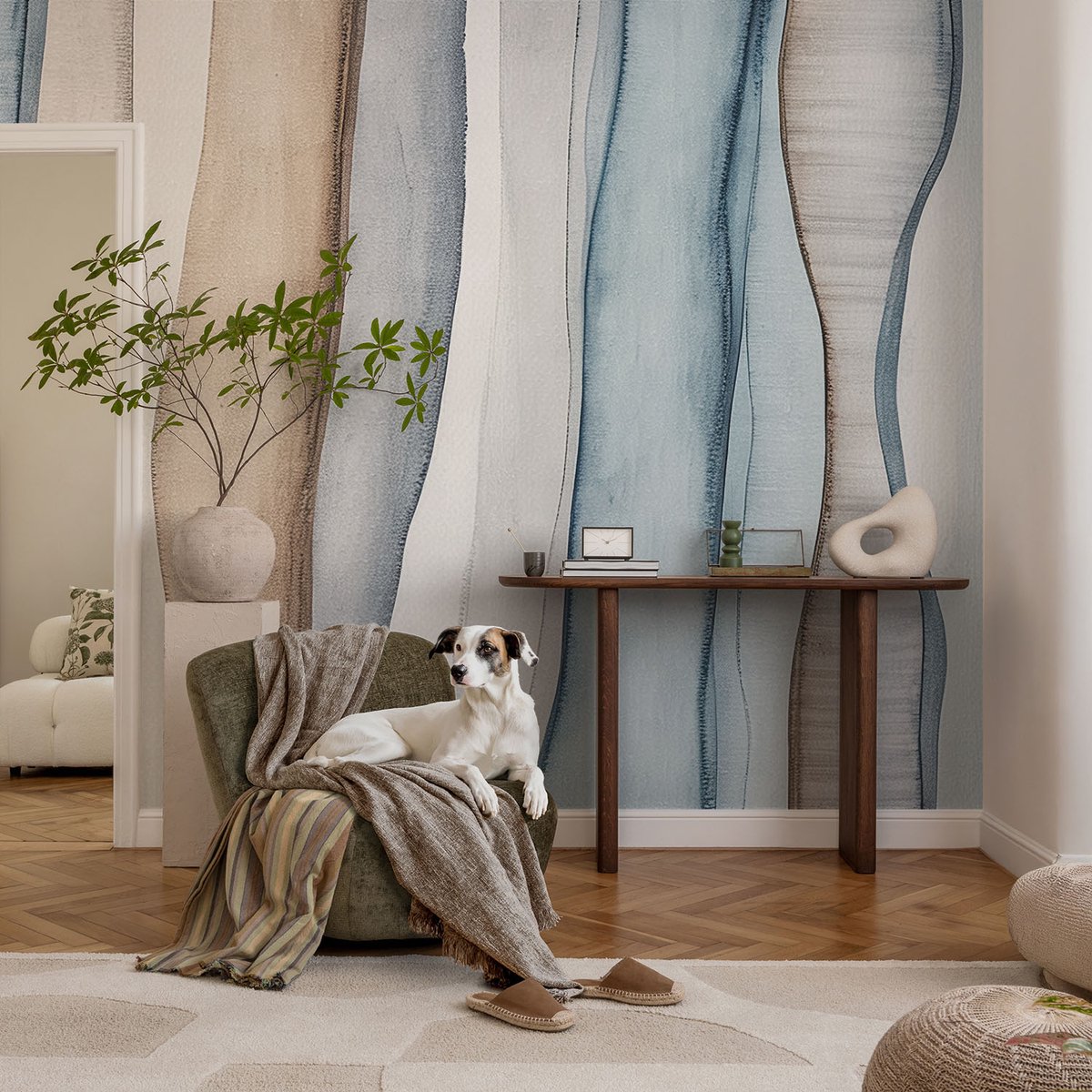Coloray Vliesbehang - Blauw Snellijm Behang - 104x70 cm - Abstracte Strepen Muurschildering - Gang behang Abstractie - Fotobehang Vlies - Slaapkamer behang