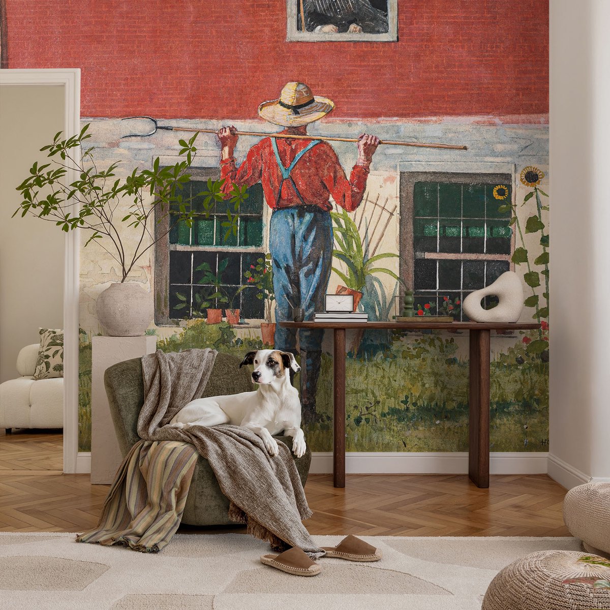 Coloray Vliesbehang - Grijs Snellijm Behang - 104x70 cm - Dorpsscène Fotobehang Vlies - Woonkamer behang Landschappen - Muurschildering - Woonkamer behang