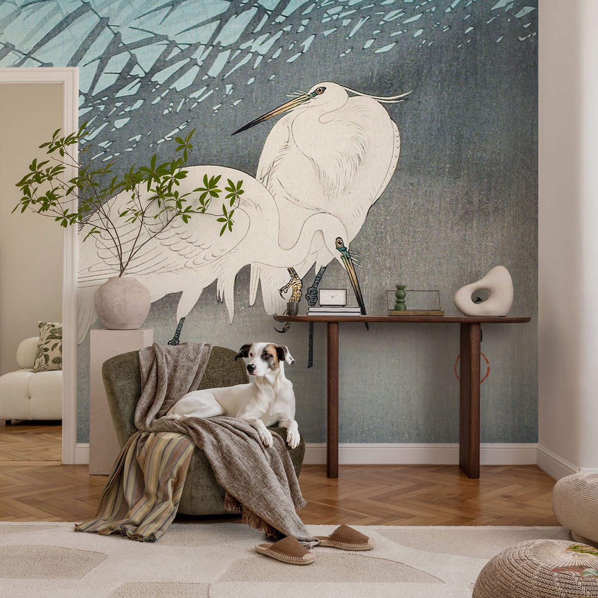 Coloray Vliesbehang - Blauw Snellijm Behang - 104x70 cm - Kwetsbare Vogels Fotobehang Vlies - Hal behang Dieren - Muurschildering - Woonkamer behang