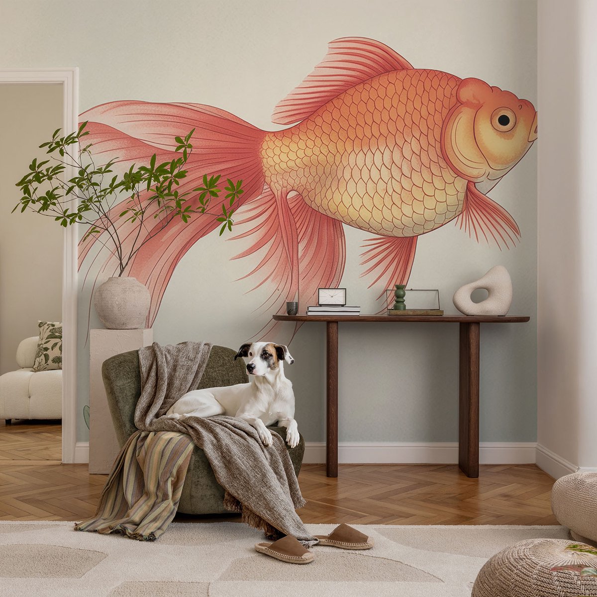 Coloray Vliesbehang - Oranje Snellijm Behang - 104x70 cm - Waterschoonheid Fotobehang Vlies - Woonkamer behang Dieren - Muurschildering - Woonkamer behang