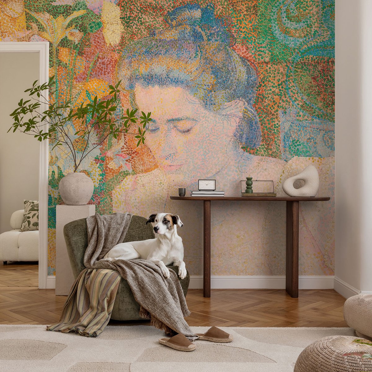 Coloray Vliesbehang - Geel Snellijm Behang - 104x70 cm - Bloemenportret Muurschildering - Slaapkamer behang Mensen - Fotobehang Vlies - Slaapkamer behang