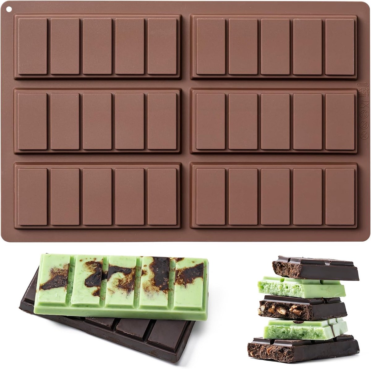 Chocolade matrijs - niet-klevende bakken matrijs - 100% food grade silicone - geschikt voor feestdagen of casual DIY chocolade bars - koffie kleur - 26 * 17cm-5 slagen