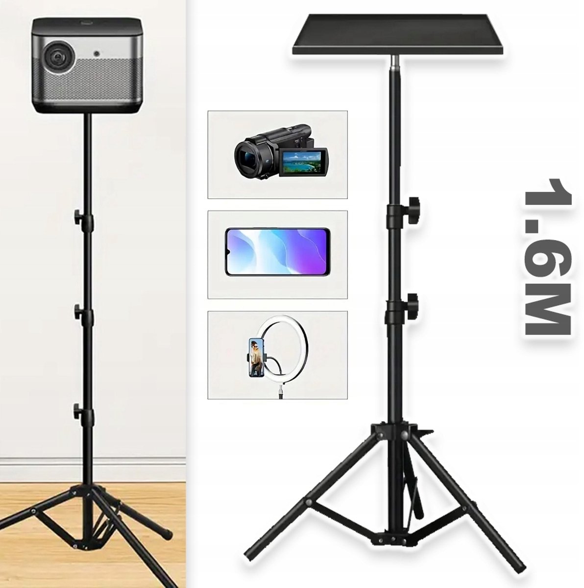 Projector Statief Verstelbaar - Drievoet Beamer Standaard met Kantelbaar Blad Verstelbare Hoogte 58-160cm - Laptop Tripod voor Projector Laptop Speaker Tablet - Zwart
