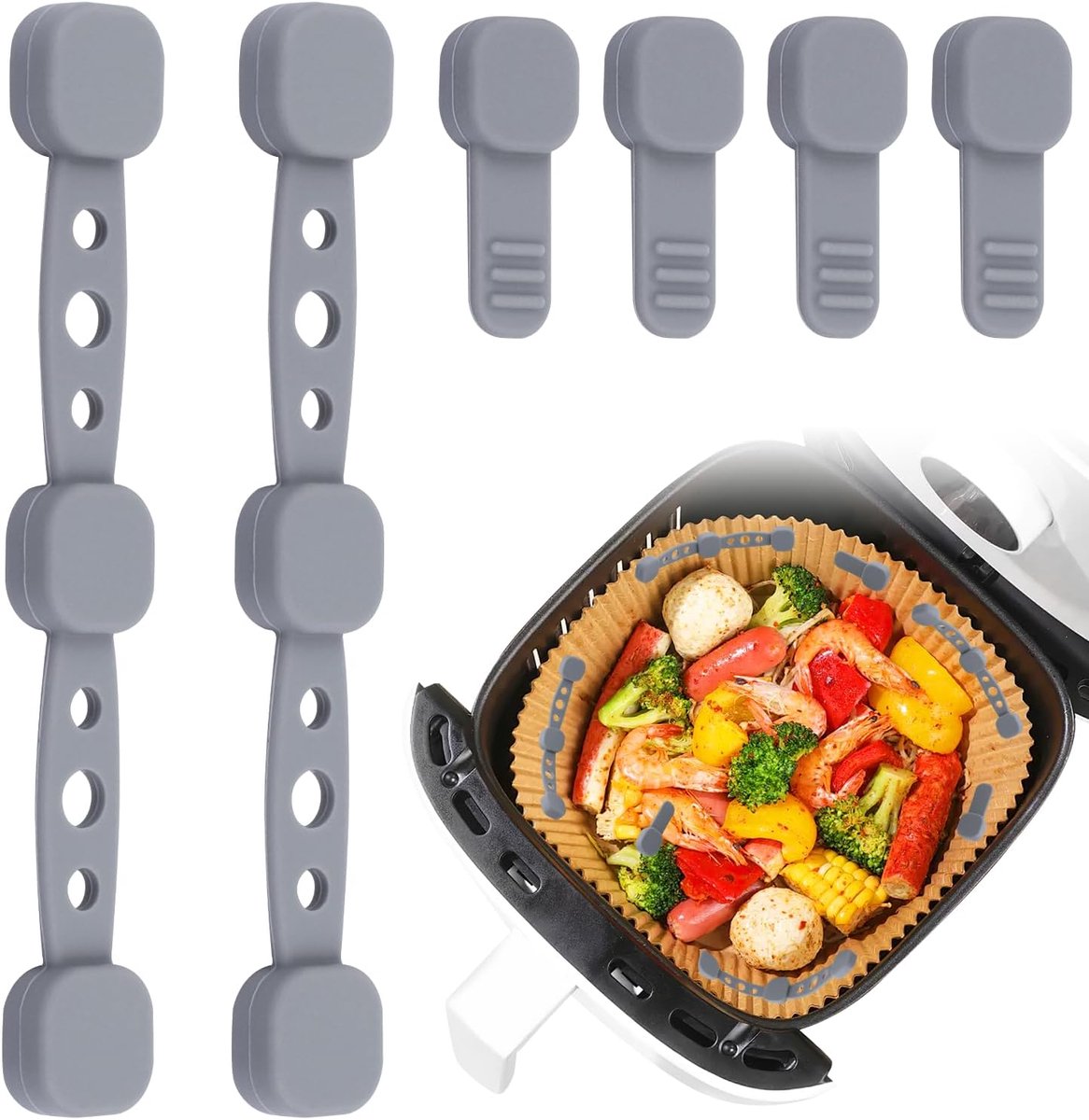 Magnetische siliconen gespset, heteluchtfriteuse, magneten, Air Fryer, magnetische siliconen gespset, 6 stuks, hittebestendig, voor het vasthouden van perkamentpapier