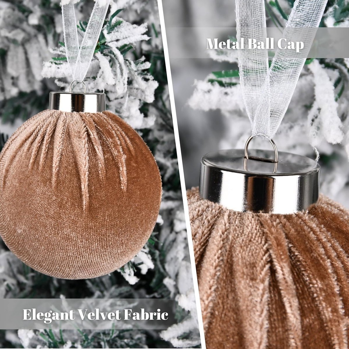 Bruine fluwelen kerstboomornamenten – 15-delige set onbreekbare ornamenten – Verschillende tinten bruin, neutraal en beige – 80 mm (3,15 inch) – foto 5