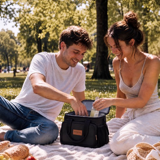 RHEINBERG - Koeltas 10L - Koeltasje klein - Geïsoleerde Lunch Koeltas - Lekvrij & Waterdicht - Met Schouderband - Koeltas voor Werk, Picknick, Strand & Auto - Zwart van RHEINBERG — afbeelding 4