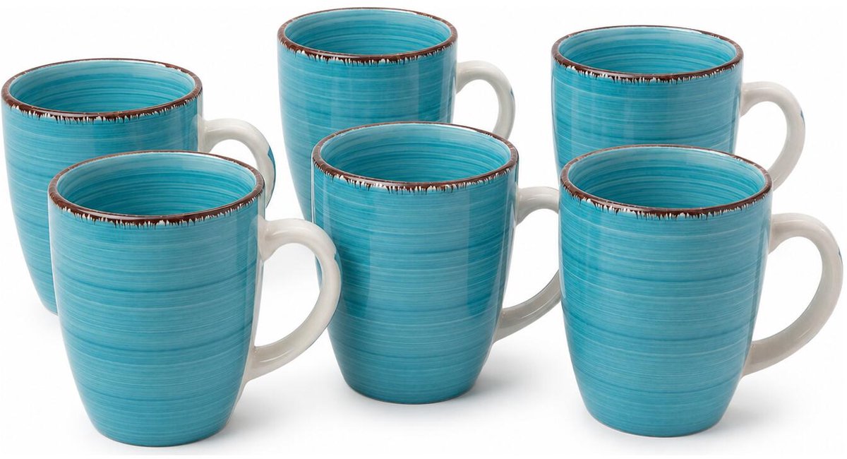 Bellatio Design Koffiemok Colourful Morning - 6x - blauw - keramiek - 340 ml - theemokken