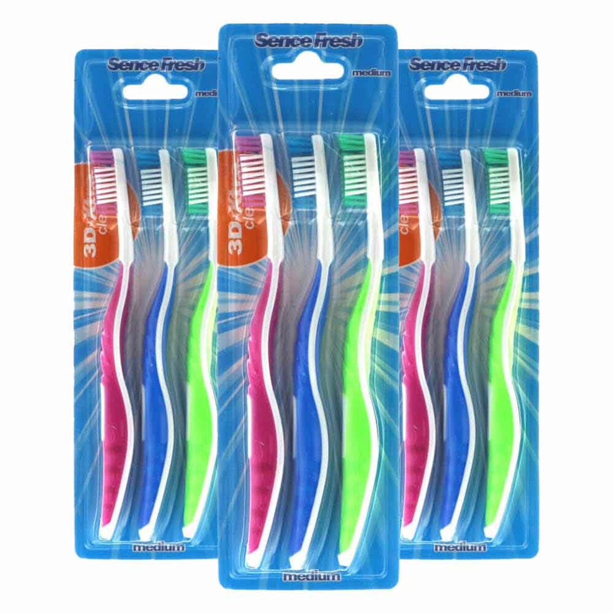 Sence - Tandenborstels 3D-Extra Clean Medium - 3 x 3 stuks - Voordeelverpakking