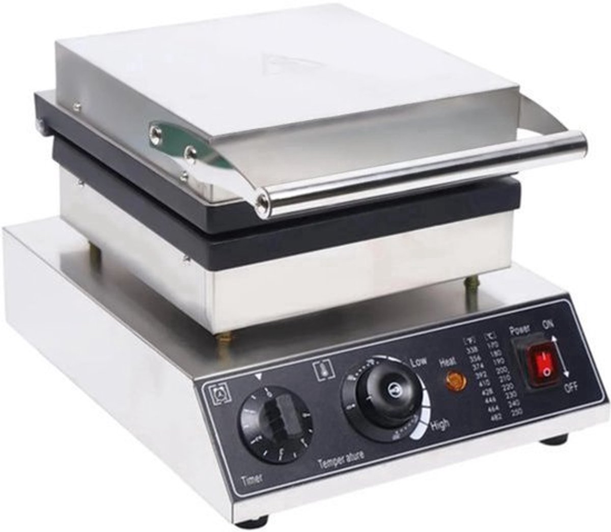 Wafelijzer Elektrisch - 220V 2000W Vermogen - RVS Behuizing - Commercieel Gebruik - Non-Stick - Verstelbare Temperatuur - Timer - Voor Vierkante Wafels