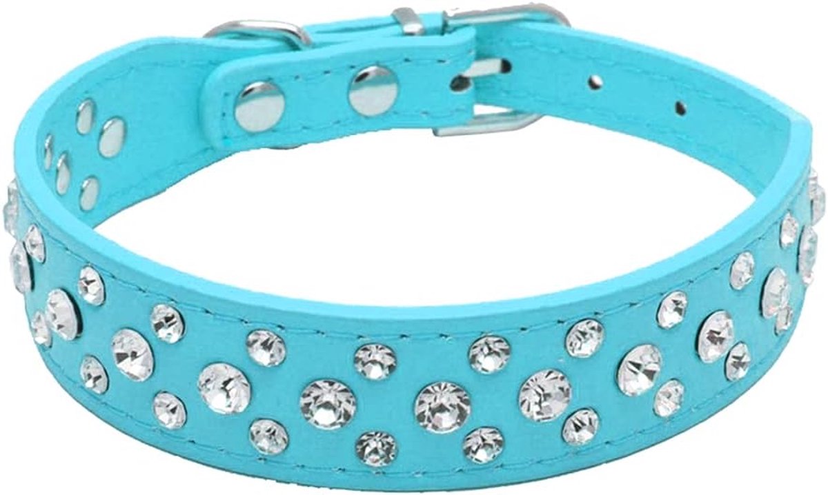 Strass PU-leer kristal diamant halsband voor huisdier/hond/kat/puppy S M L XL (S, Lichtblauw)