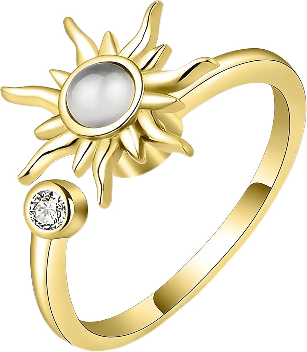 Ring voor dames, verstelbare ring in zonnebloemendesign, anti-stress ring, spinner, fidget-ring tegen angst, cadeau voor vrouwen
