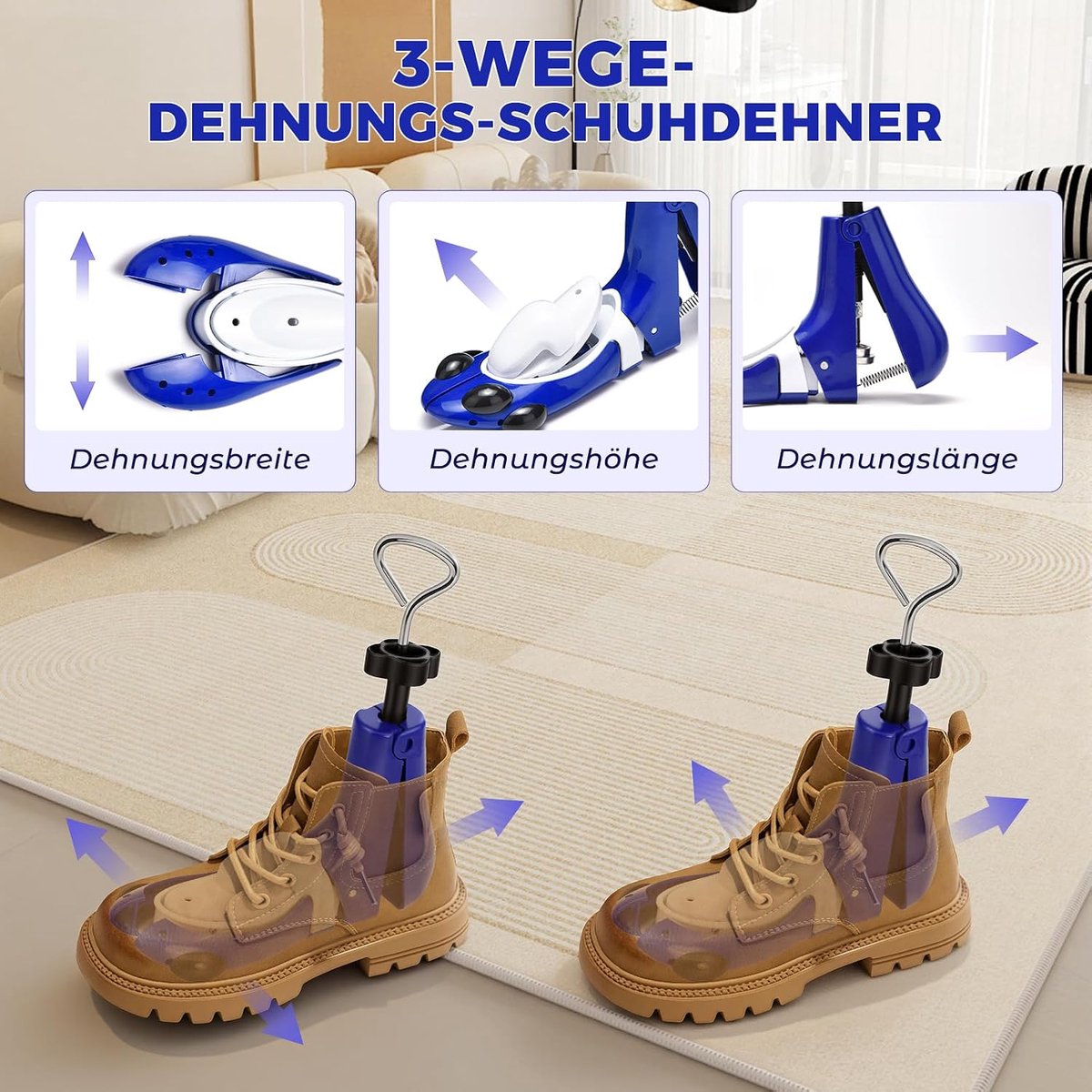 Schoenspanner voor dames en heren, 3-weg verstelbare schoenspanner in lengte breedte hoogte, schoenbreder voor te strakke schoenen, schoenbreder voor sneakers, laarzen, wandelschoenen