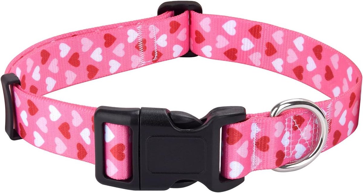 Valentijnsdag halsband voor honden, verstelbaar, voor kleine, middelgrote of grote honden, liefdesthema (hart, L)