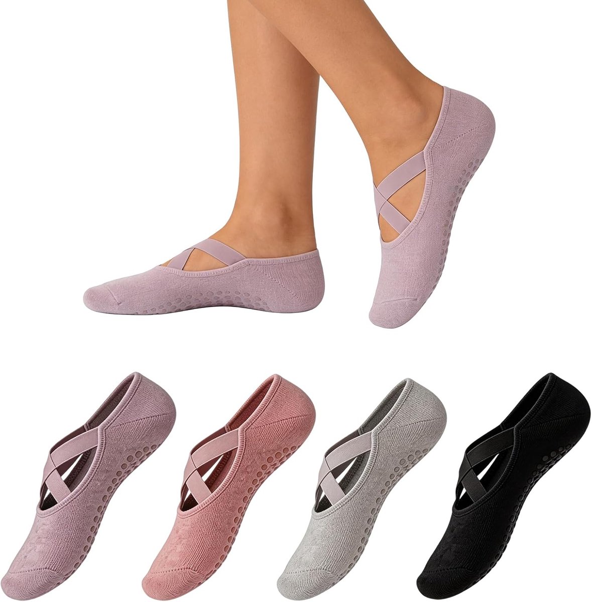 Lot De 4 Chaussettes Antidérapantes Femme Pour Yoga En Pilates