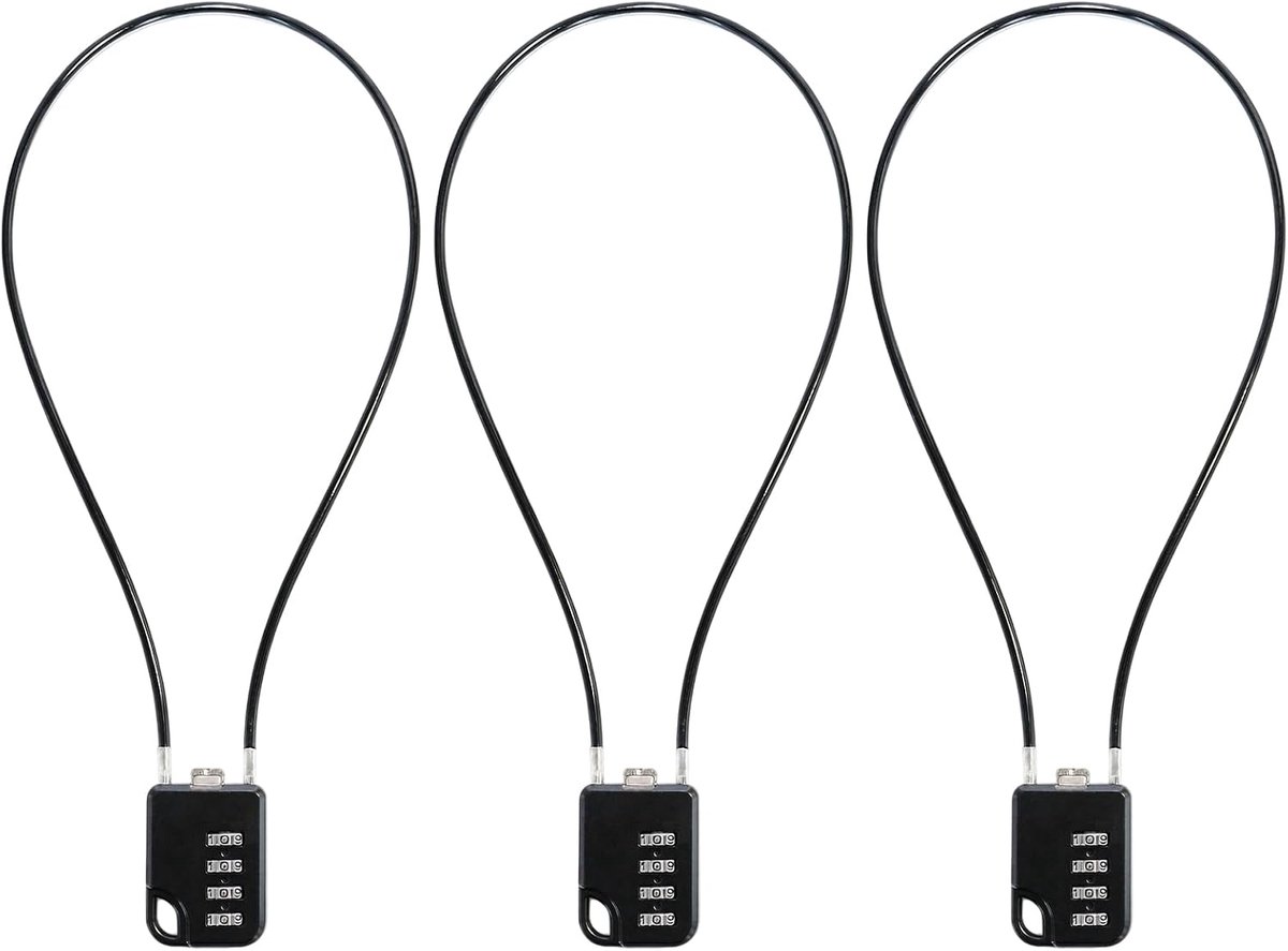 3 stuks kabelslot, cijferslot, 4-cijferig met 30 cm draadkabel