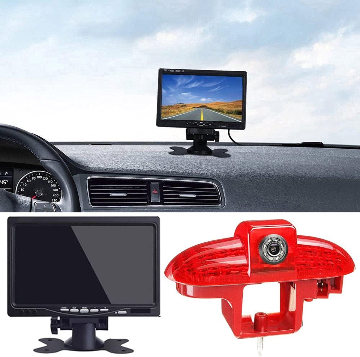 Achteruitrijcamera set met 3e remlicht voor Opel Vivaro/Movano/Vauxhall/Combo/Nissan Interstar/Primastar/Renault Master/Peugeot Expert/Citroen Jumpy+7 inch monitor TFT-scherm