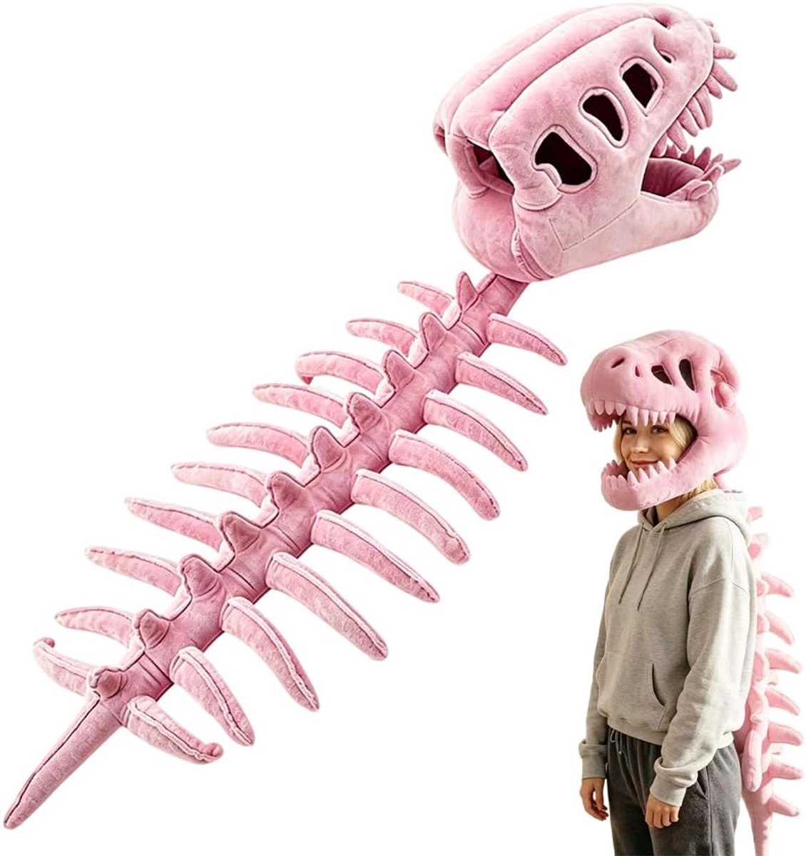 3D-skelet, 120 cm, realistisch dinosaurusskeletkostuum, voor cosplay, Halloween, carnaval, voor kinderen en volwassenen (roze)