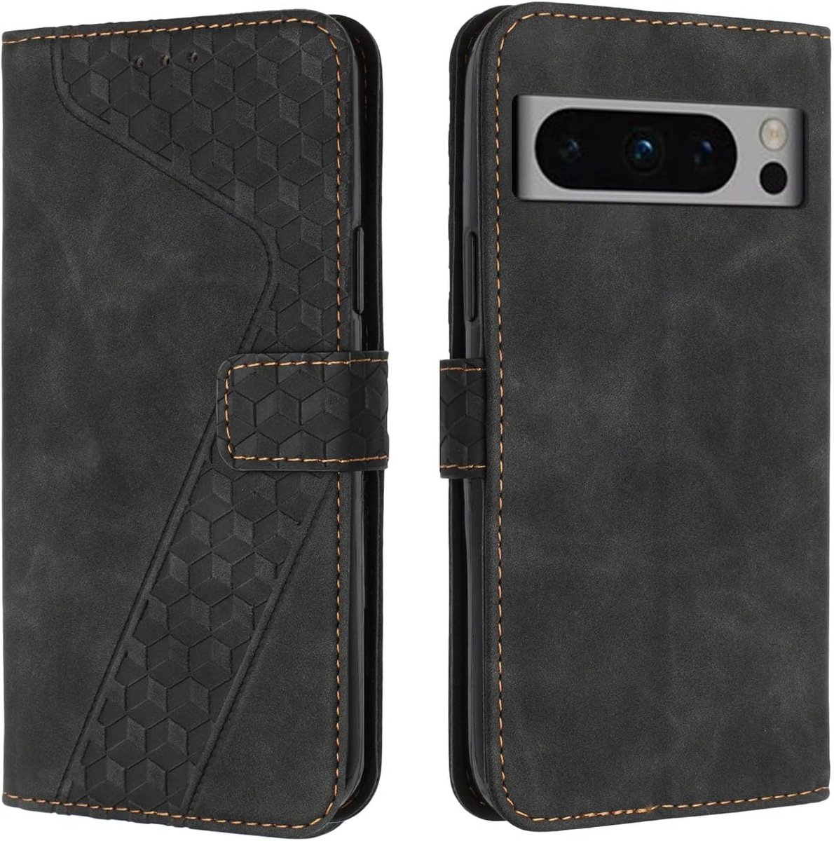 Hoesje voor Google Pixel 8 Pro, Lederen Portemonnee Telefoonhoesjes met Standaard Magnetic Shockproof Flip Leather Wallet Book Case（Zwart）