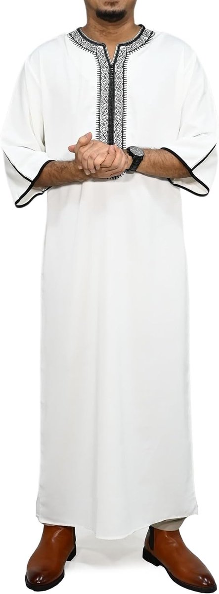 Herenkaftan Met Ellebooglange Mouwen En Lichte Borduurdetails