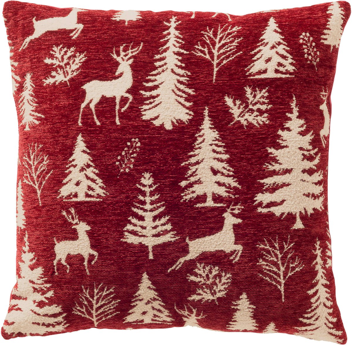 Textino kerstkussen GLORIA - sierkussen 45x45 cm - chenille - kerstmotief - rood, beige - inclusief binnenkussen