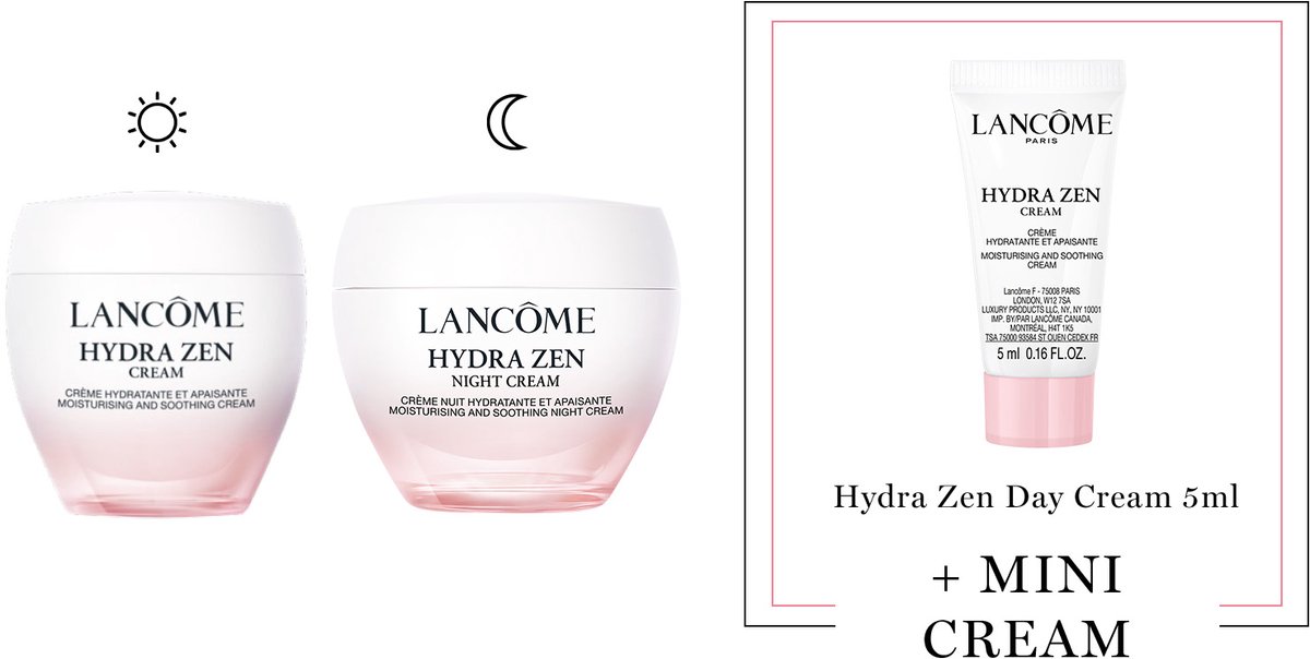 Lancôme Hydra Zen 2-Step Hydraterende Moisturizer Skincare Routine: Dagcreme | Nachtcreme + Cadeau - Hydra Zen Dagcreme 75ml & Hydra Zen Nachtcreme 50ml + Hydra Zen Dagcreme 5ml Cadeau