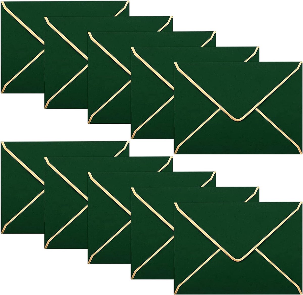 50 stuks A7-uitnodigingsenveloppen, 5 x 7 inch V-flap-enveloppen met gouden rand voor bruiloft, cadeaubonnen, uitnodigingen, afstuderen, babyborrels, feesten (groen)