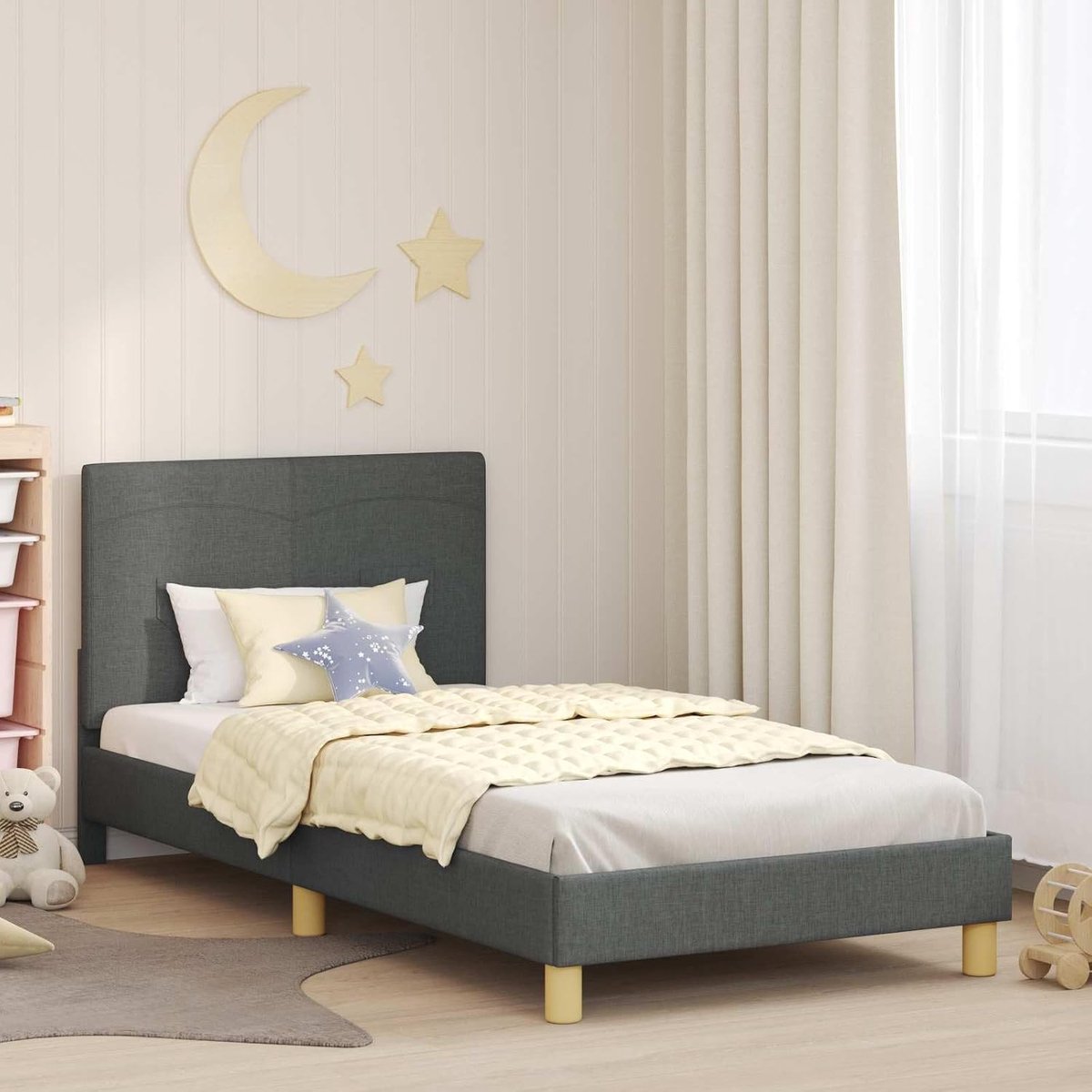 Hout Stevig kinderbedframe Hoofdbord Donkergrijs 90 x 200 cm