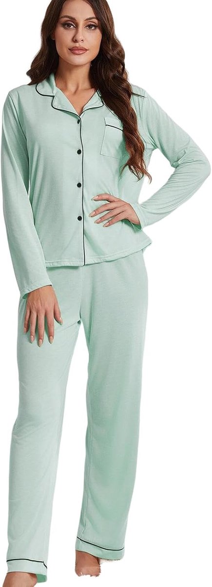 Pajama Set Fashion Cardigan Long Sleeve Pajamas, Home Solid Color Soft Pajamas Loungewear-B-Xl