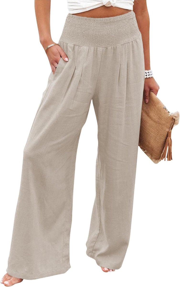 Linnen broek dames zomer broek casual linnen lichte broek wijde pijpen Palazzo vrijetijdsbroek hoge taille effen zomerbroek stoffen broek met zakken