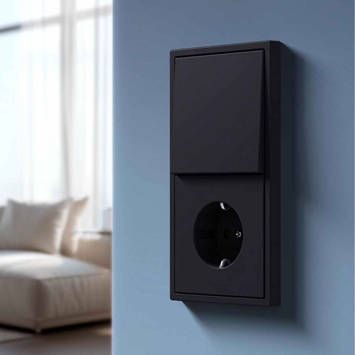Wandschakelaar, lichtschakelaar met klauw, 1Group 1Way + Socket, Zwart