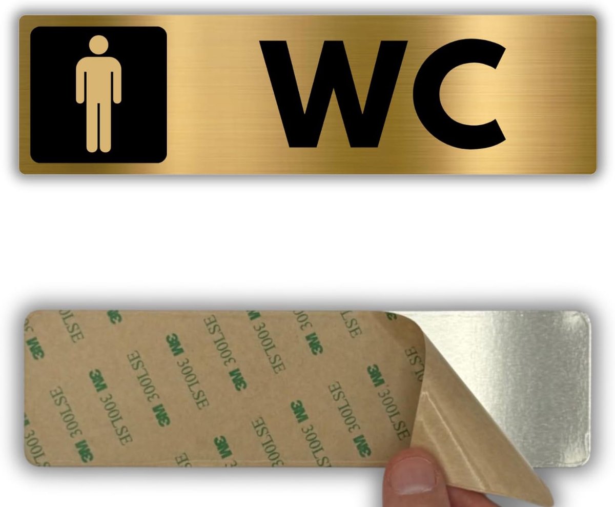Badplaatje voor heren - 5 x 18 cm - aluminium - toiletten voor heren goud
