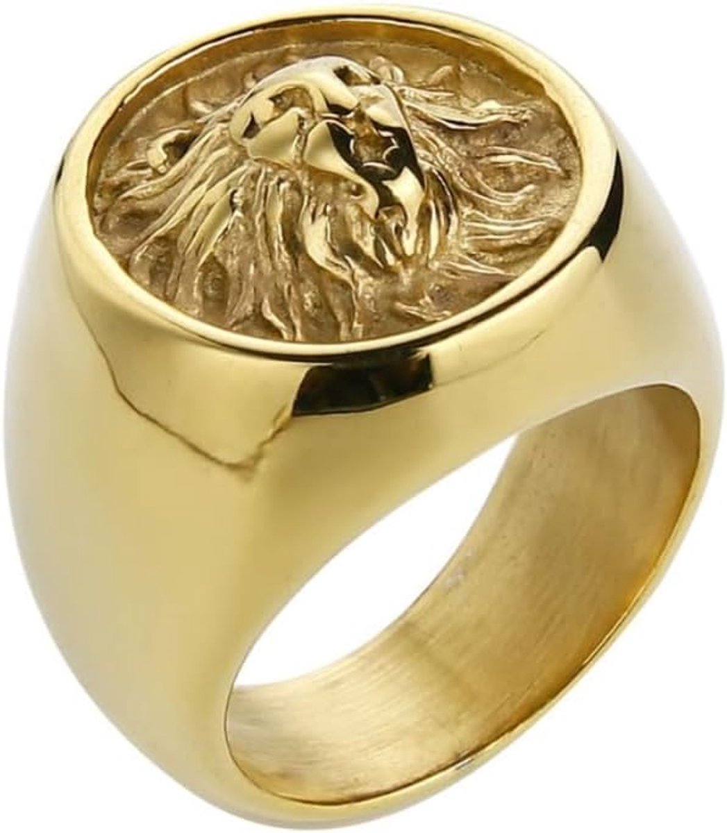 Heren ring Leeuw Edelstaal Goudkleurig-20mm