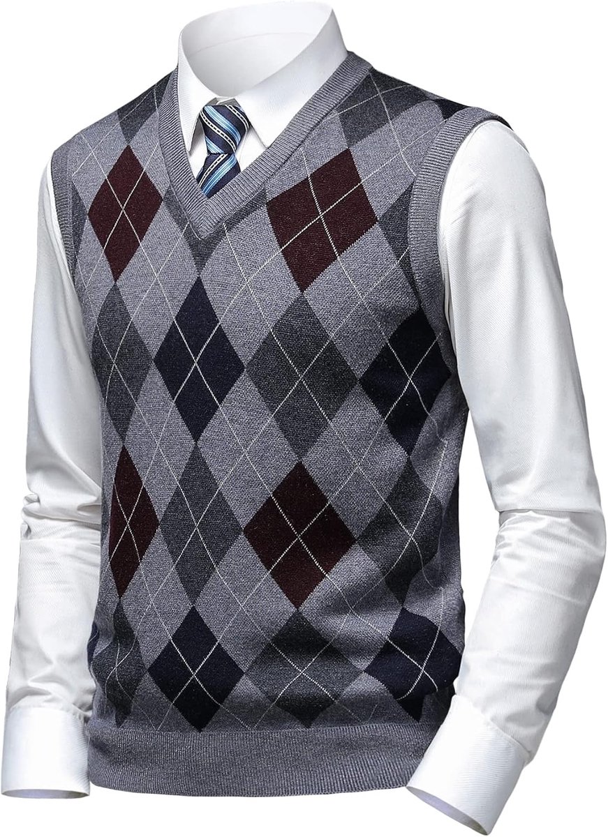 Argyle trui, vesten, klassieke V-hals, gebreide mouwloze trui, herfst, winter, warme tanktops