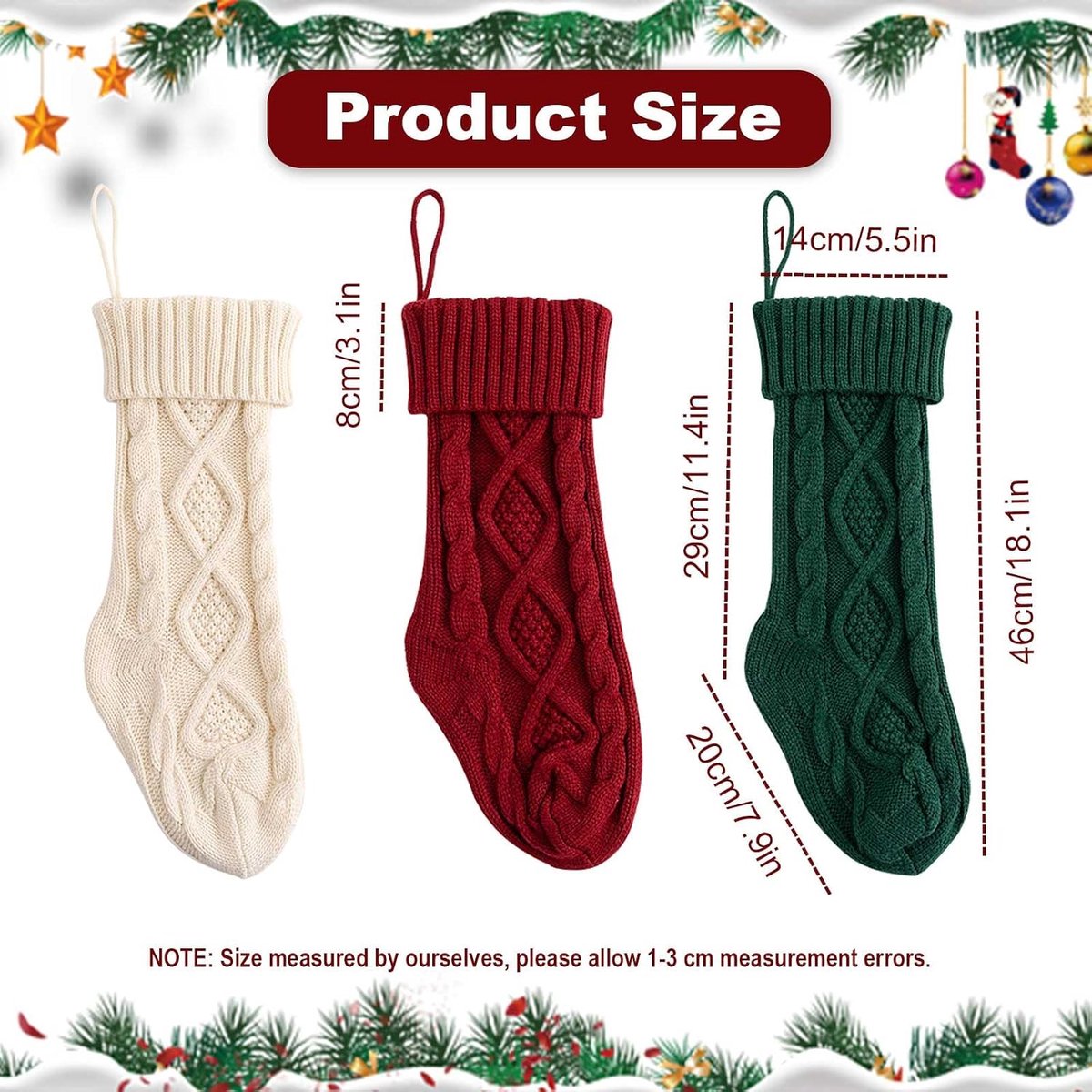 3 stuks kerstsokken decoratie kerstsok kerstsok kabel gebreide kous gebreide kerstkousen cadeau decoraties groen + rood + wit