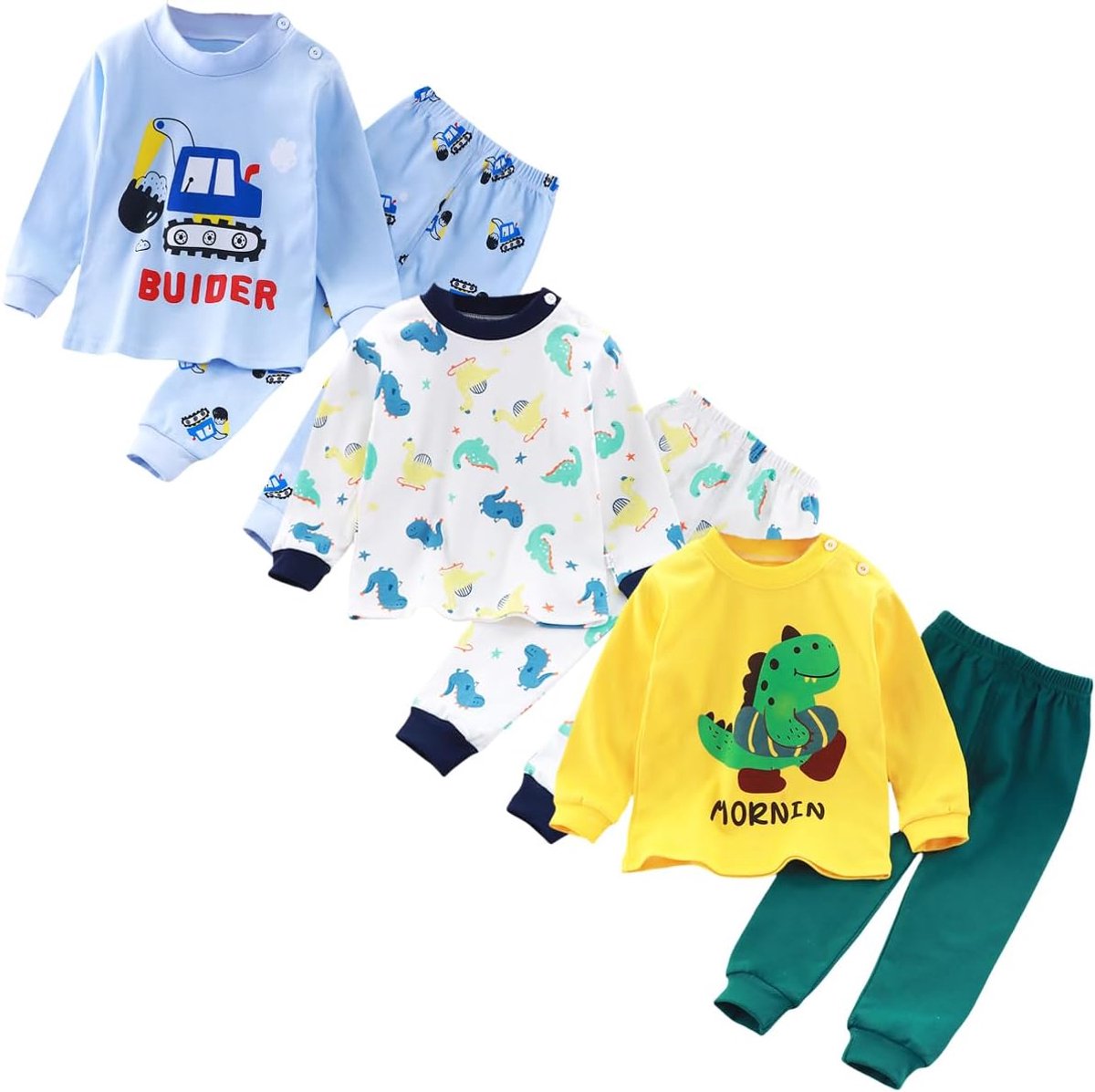 Kinderen Pyjama 3 Set Dinosaurus Robot Leeuw Tractor Print Kids Pjs Pyjama Lange Mouw Top Katoen Sleepewar Shirts & Broeken Bottoms Nachtkleding Kinderen Outfit